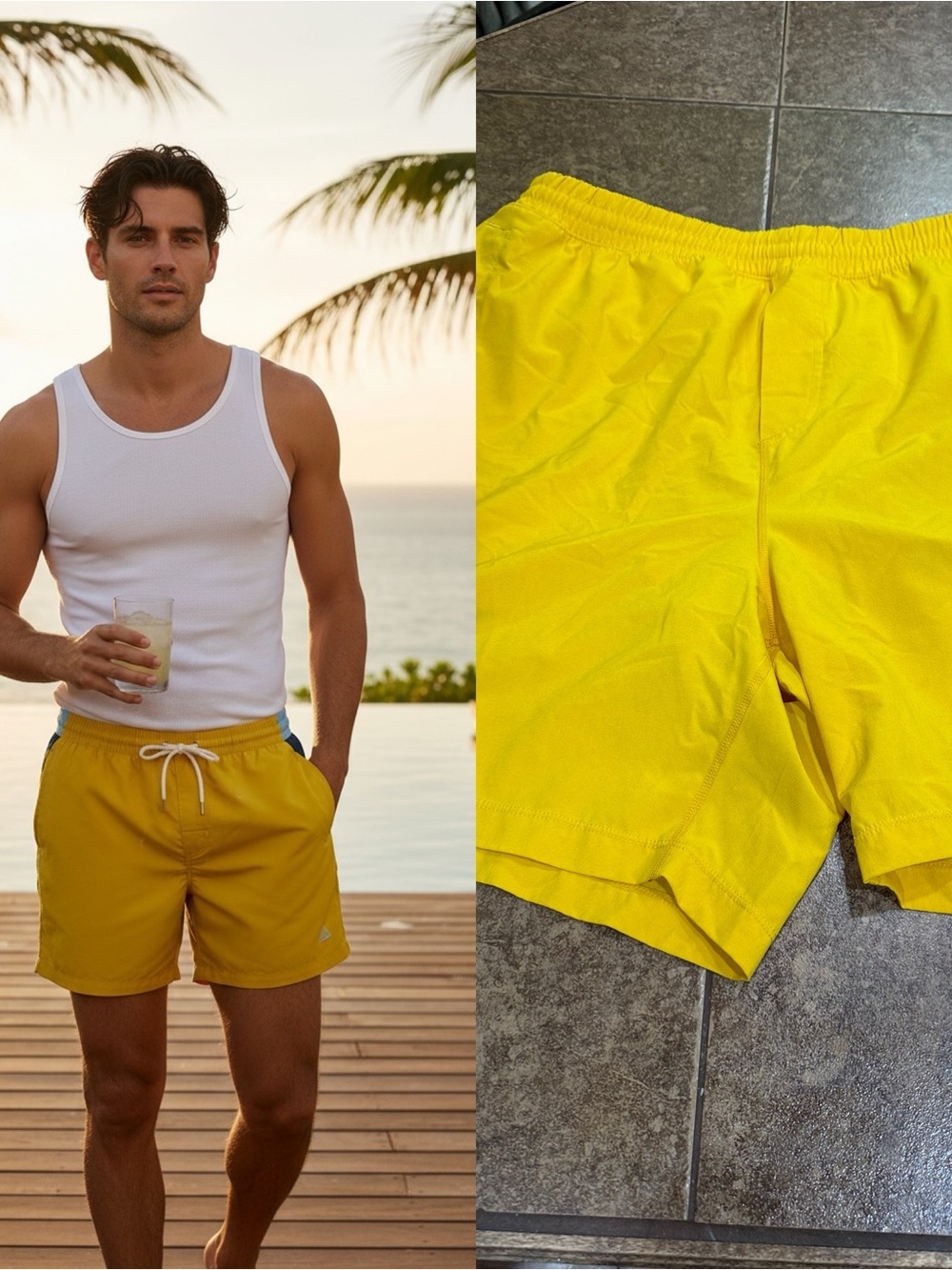 Bird Dogs Yellow Lined Performance Shorts Men’s 3XL Swim Athletic